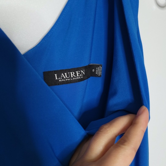 LAUREN RALPH LAUREN Sleeveless V-neck Jersey Formal Maxi Dress Royal Blue size 0 - Picture 12 of 15